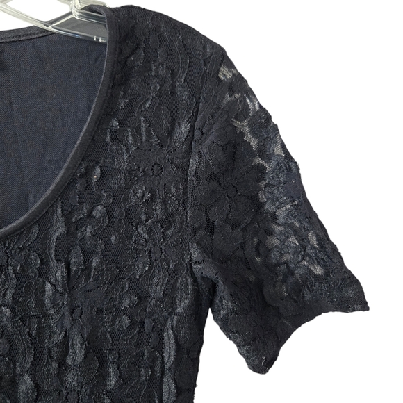 Vintage Bisou Bisou Small Black Lace Short-Sleeve Lined Mini‎ Dress Made In USA - Picture 6 of 14